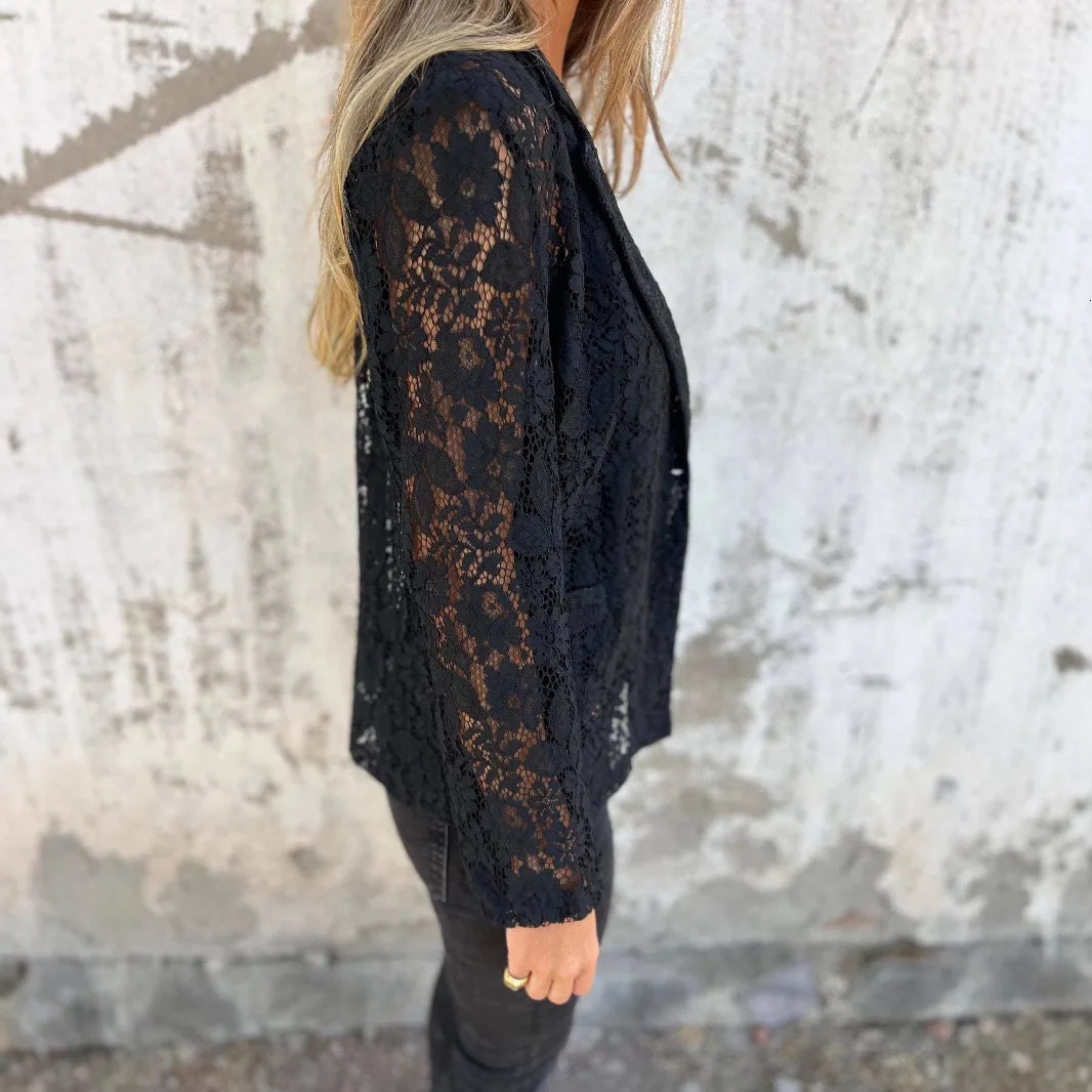 Summer Womens Jacket Fashion Casual Dress Solid Color Lace Blazer White Black Available 250610