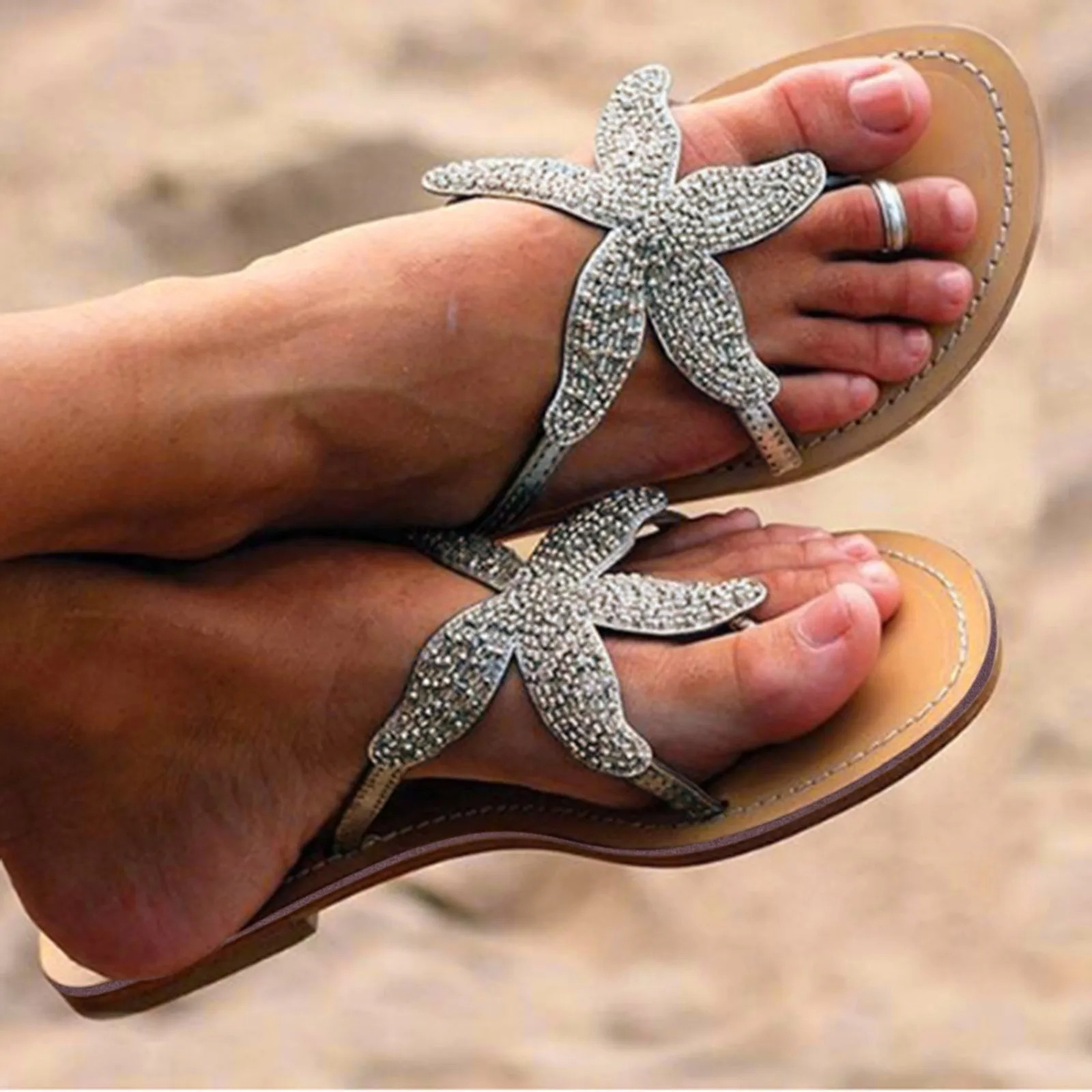 Summer WomenS Fashion Slippers Retro Five Pointed Star Clip Toe Flat Bottom Casual Beach Sandals For Bridal Party Wedding 250609