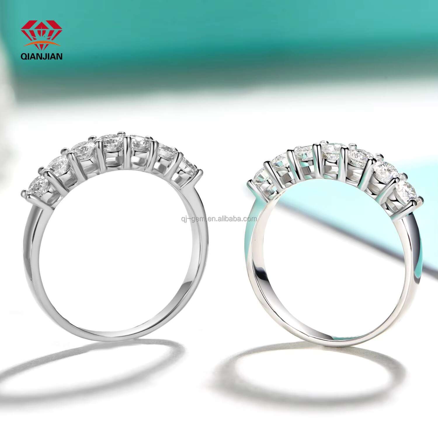 925 Sterling Silver One Row Seven Stars Moissanite Fine Jewelry GRA Moissanite Diamond Rings for Women