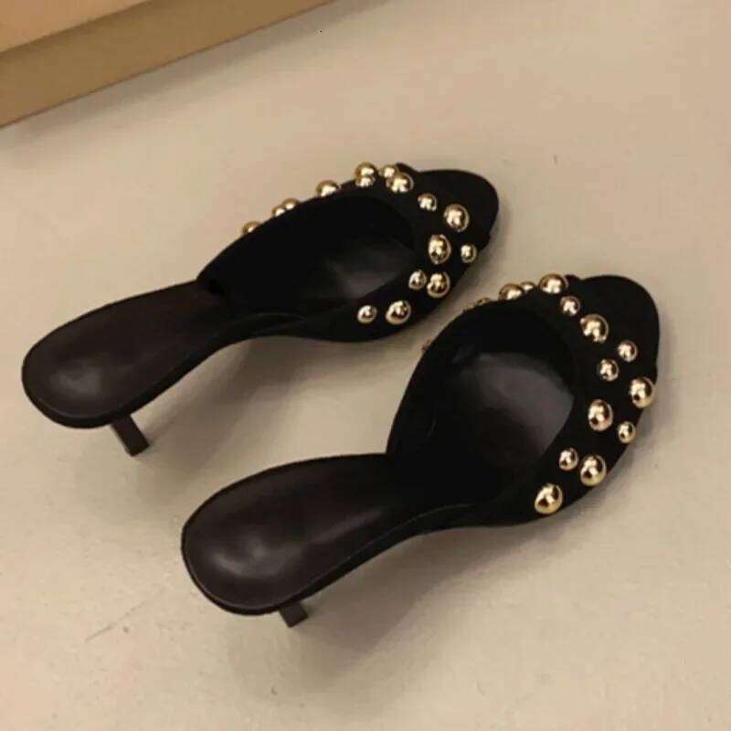 Novelty Thin Heels Peep Sandalias De Crystal Square Toes Slip On Woman Slippers Solid Patent Leather Zapatos Mujer 42