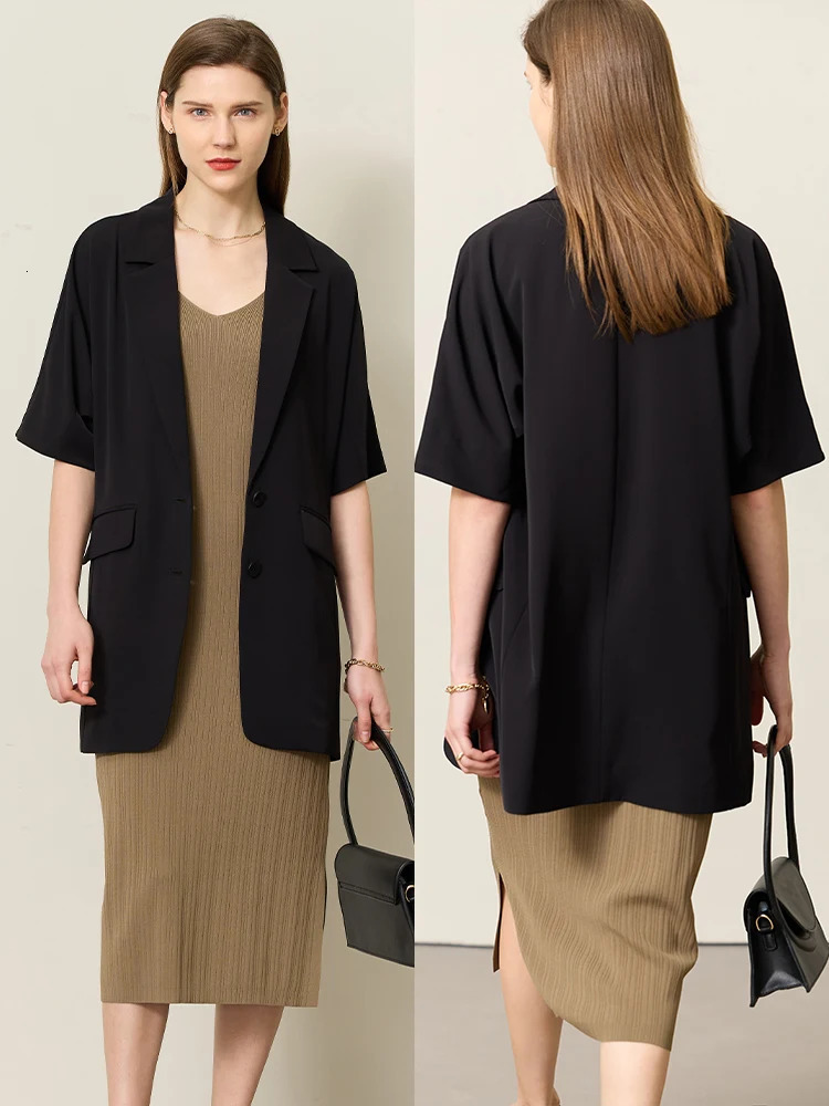 AMII Minimalism Summer Blazer for Women Long Womens Jacket Loose Solid Chic Elegant Short Sleeves Female Tops 12342446 250610