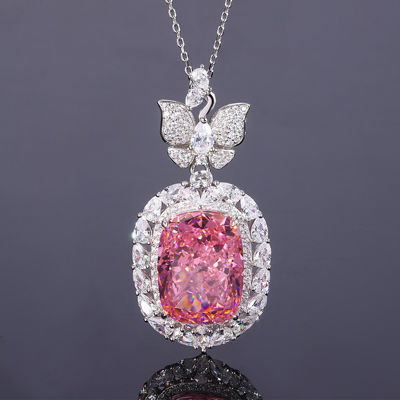 New S925 Silver High-Carbon Diamond Butterfly Pendant Necklace, 15x20mm Main Stone Luxury Design, Stylish and Elegant Women's Jewelry, Perfect fo