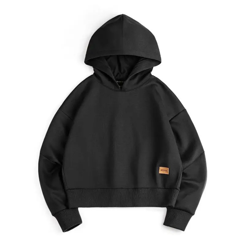 Maden Casual Hooded Sweatshirt Solid Color Versatile Ribbed Hoodie Basic Pullover Long Sleeve Tops for Womens Autumn Wear 250610