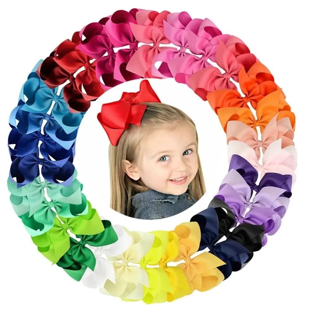 10/20/30pcs 6 Large Grosgrain Ribbon Hair Bow Clips for Women Girls Cute Solid Color Hairpins Barrettes Kids Hair Accessories 250611