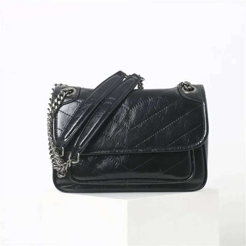 2025 New Vintage Large Capacity Chain Shoulder Crossbody Niki Courier Women's Bag Oil Head Layer Cow Leather