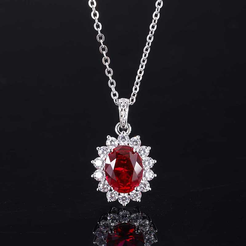 Hot Selling S925 Silver Jewelry Set, Faux Colored Gemstone Pigeon Egg Pendant Necklace, 8x10mm Main Stone, Stylish Luxury Design, Perfect Jewelry Gift