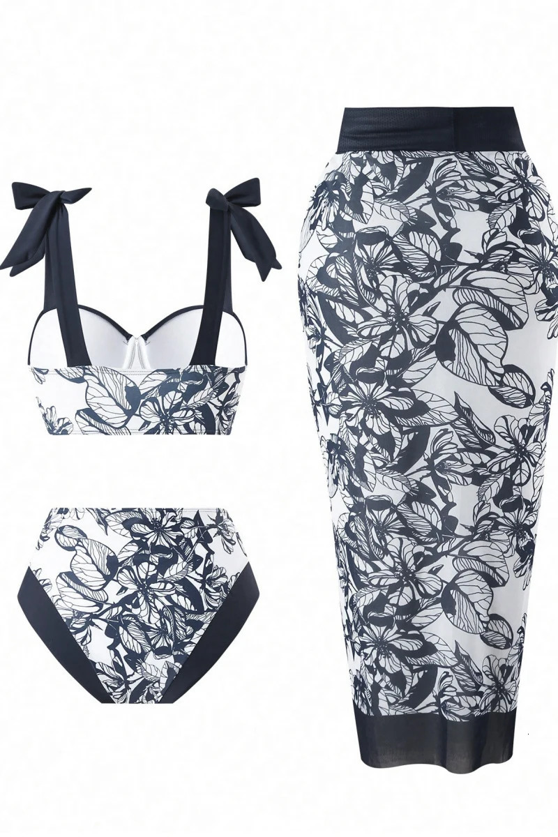 2025 Women Bikinis Set With Cover Swimsuit Swimwear Plus Size Push Up Large Big Floral Swimming Suits Beachwear Bathing y250530