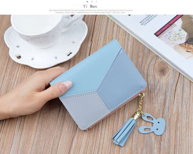 Hot Selling High-End Wallet for Women, Short Style, Fashionable Ladies' Patchwork Three-Color Student Card Holder Coin Purse