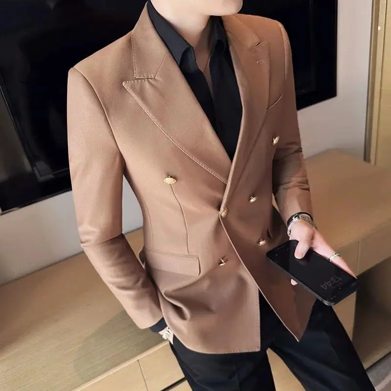 Classic Mens Double Breasted Suit Jacket Groom Wedding Tuxedos Business Casual Blazer Social Club Outfits Suit Coat 250611