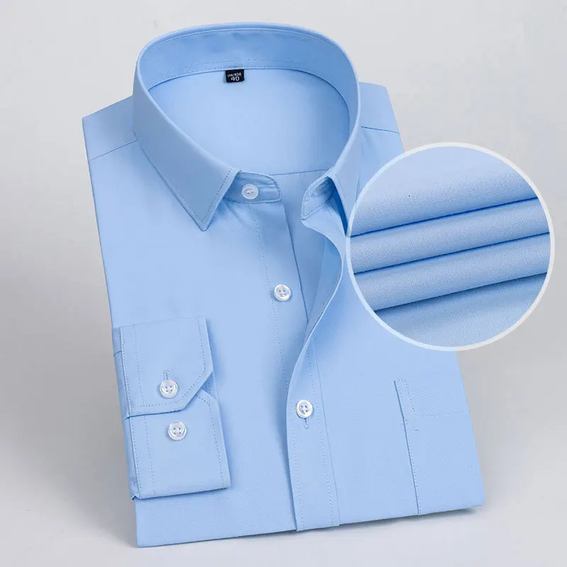 Business Dress Shirt Mens Long-sleeve Autumn Spring Fashion Solid Casual Formal White Work Office Simple Basic Man Clothe S-7XL 250611