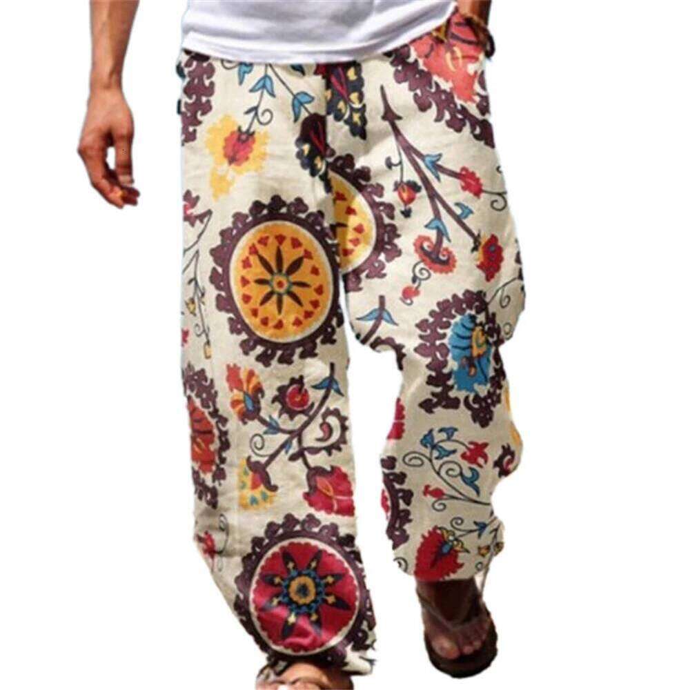 Mens Casual Baggy Harem Pants Elastic Waist Beach Loose Wide Leg Hippy Trousers
