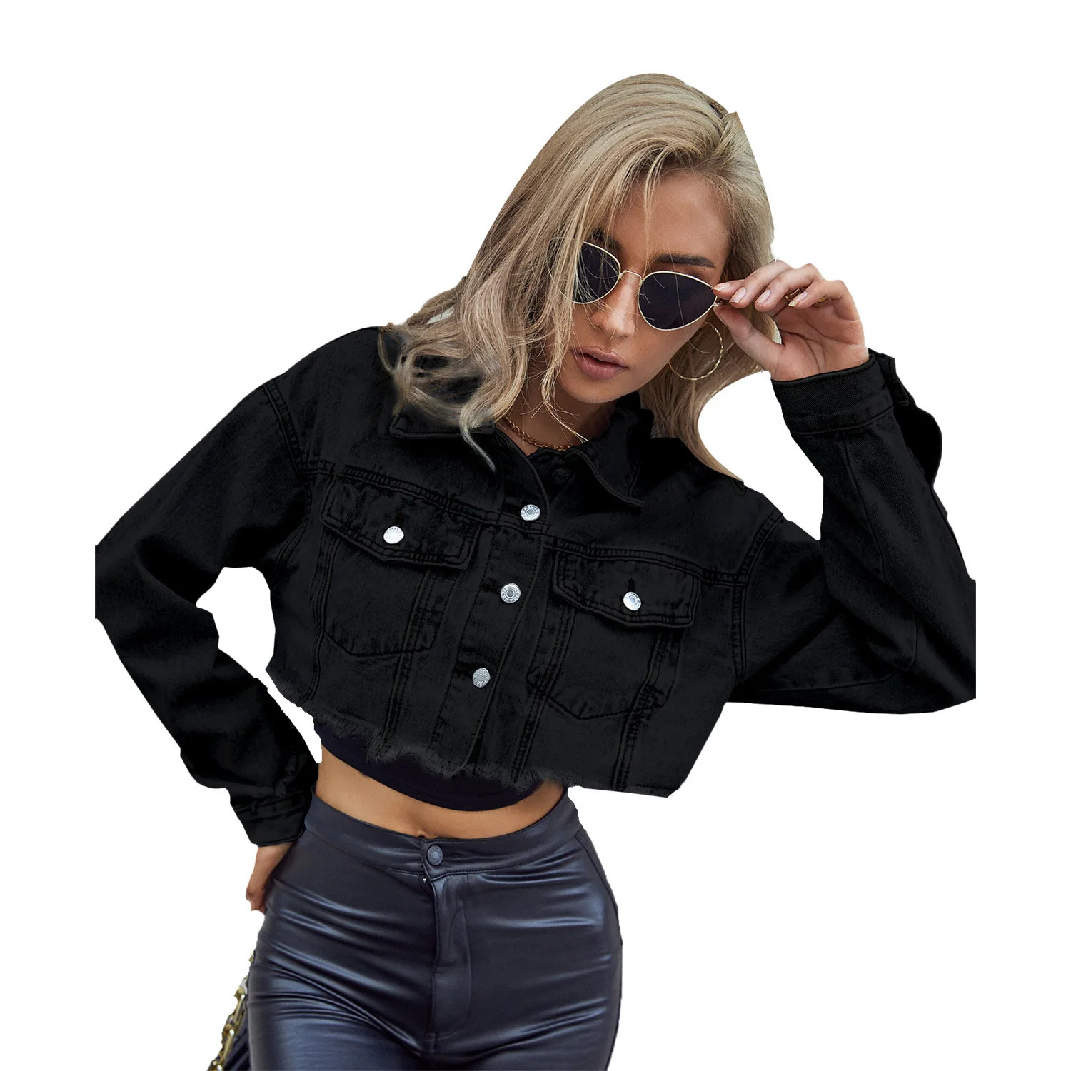 Women Clothing Single Breasted Denim Coat Long Sleeve Turn Down Washed Jackets Loose Fit Cardigan Streetwear Solid Pockets 250609