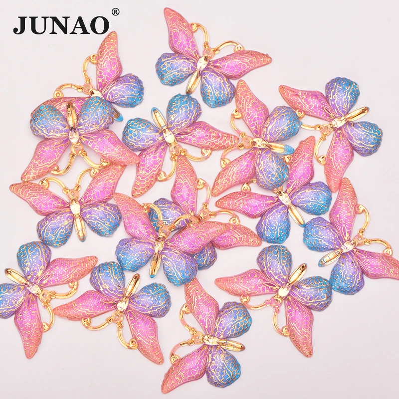JUNAO 10Pcs 2538mm Large Sewing Purple Butterfly Resin Applique Flatback Crystal Stone For Garment Decoration 250606