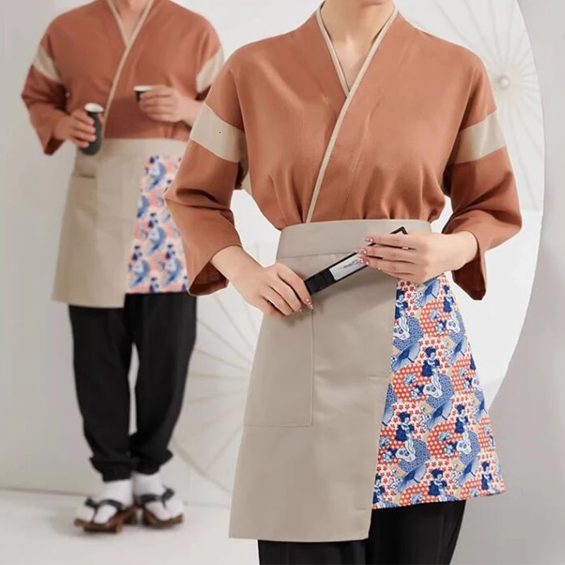 Unisex Japanese Style Short Apron Chef Cooking Aprons Kitchen Restaurant Sushi Shop el Waiter Work Uniform Apron 250611