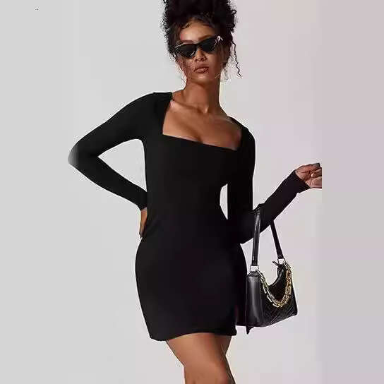 Long Sleeve Dress For Women, Autumn Spicy Girl Square Neck Slim Dress, Elegant Socialite Style Clothing B5