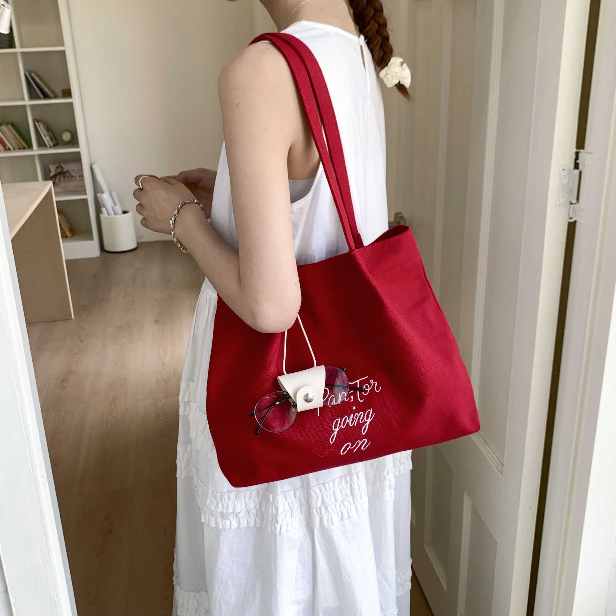 Midsummer Parade Tote Bag Womens 2025 New Large Capacity Canvas Bag Korean Style Fashion Casual Shoulder Bag Niche Lazy Style XJ250610