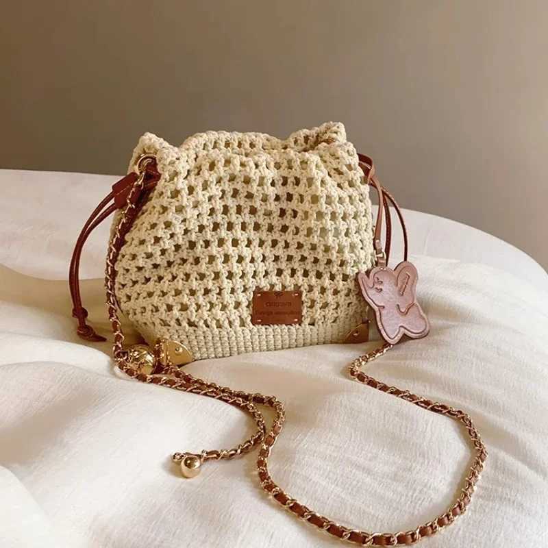 Women Chic Summer Beige Knit Crossbody Bag with Adjustable Strap Single Shoulder Purse Versatile Handbag with Polyester Lining XJ250610