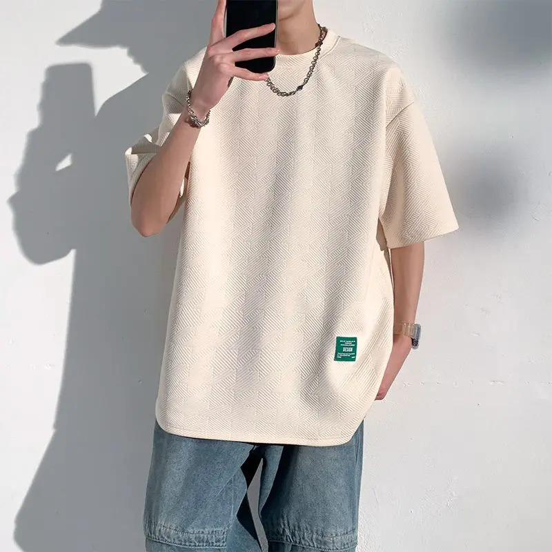 T-shirt Five-point Loose Trendy Half-sleeved Top Short-sleeved T Casual Hong Kong Style Summer Trendy Jacquard 250611