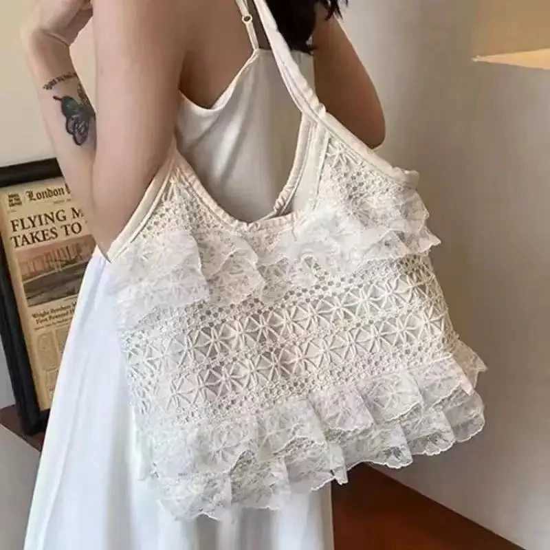 Summer Leisure Vacation Backpack Fairy Lace Shoulder Beach Bag Lace Mesh Tote Bag Underarm Shoulder Satchel Capacity Womens Bag XJ250610