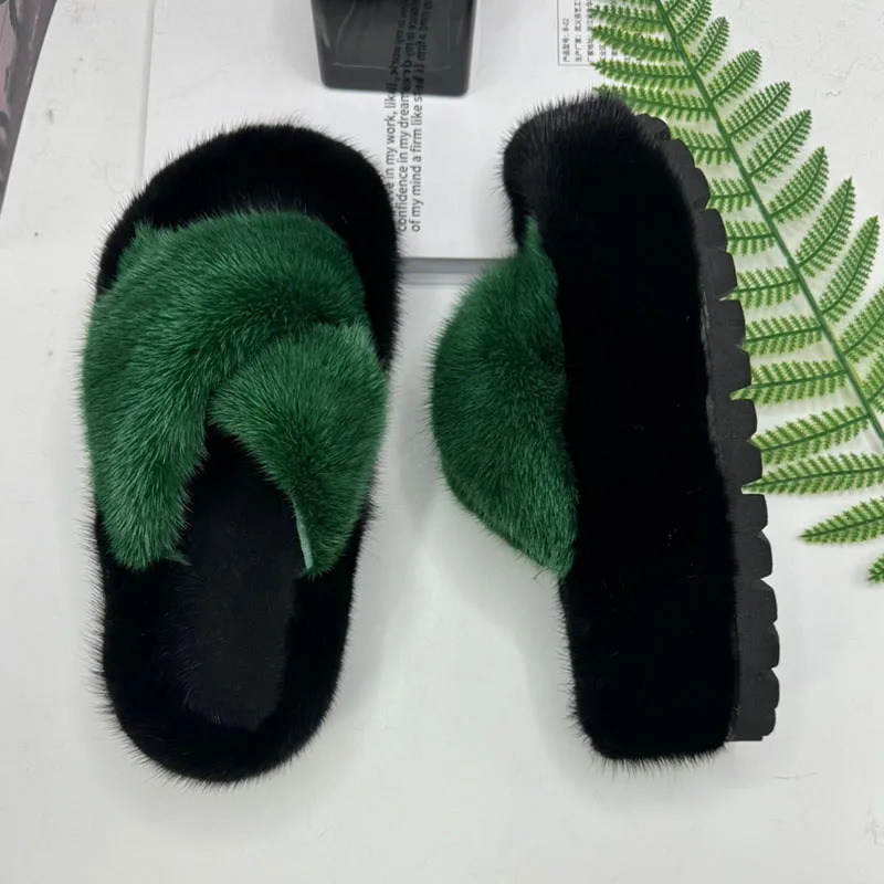 Womens Mink Hair Slippers Plush Soft For Women Fashion er Flats Roman Rubber FASHION 250609