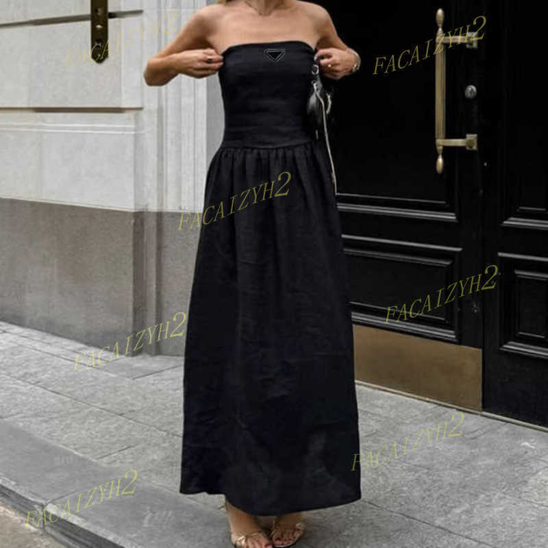 Basic & Casual Dresses designer Sexy Black Cotton Linen Strapless Pullover Dress Spring Summer Fashion New Long Dress for Women