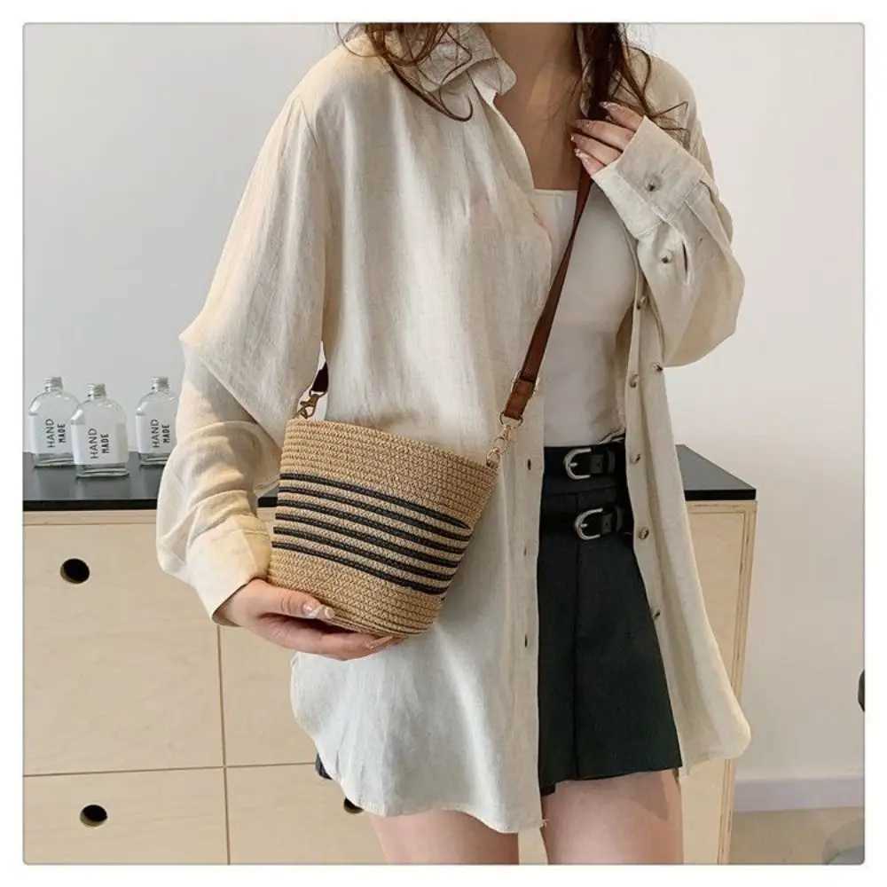 Portable Summer Straw Women Totes Bag Woven Large Capacity Woven Shoulder Bag Zipper Handmade Vacation Beach Bag Girl XJ250610