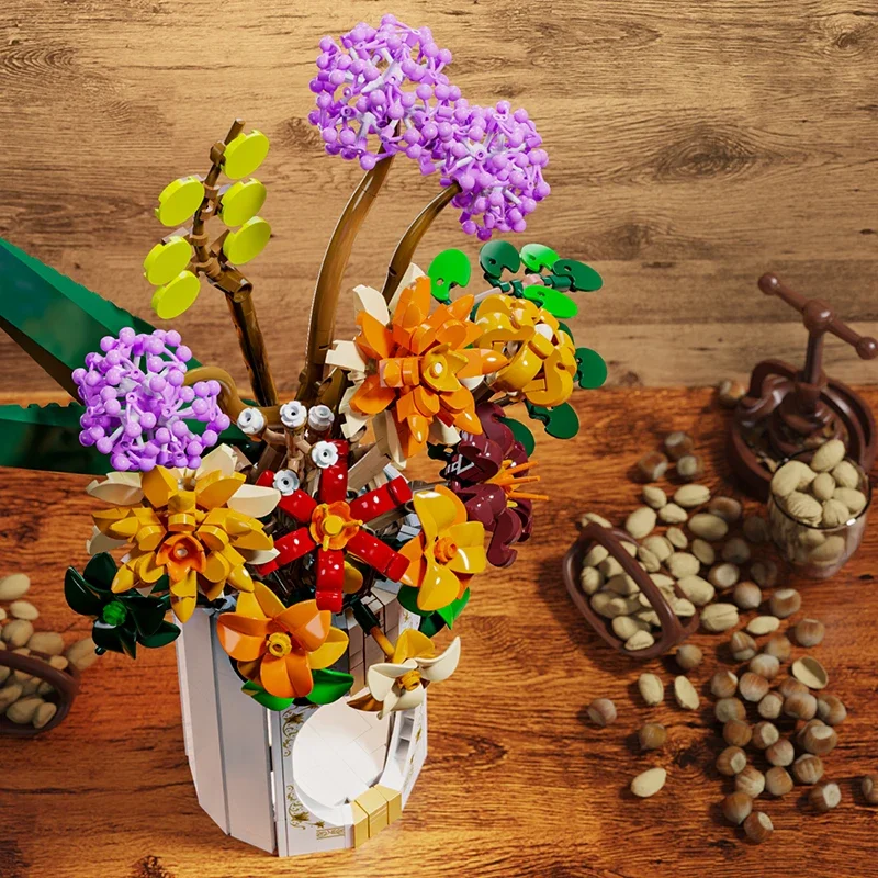 Dandelion Building Blocks - 890 PCS Flower Bouquet Model Brick Set with Light, DIY Desktop Decoration, Holiday Gifts ddmymoon