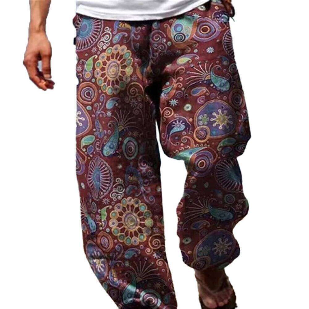 Mens Casual Baggy Harem Pants Elastic Waist Beach Loose Wide Leg Hippy Trousers