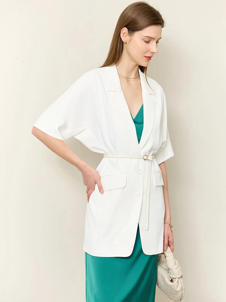 AMII Minimalism Summer Blazer for Women Long Womens Jacket Loose Solid Chic Elegant Short Sleeves Female Tops 12342446 250610