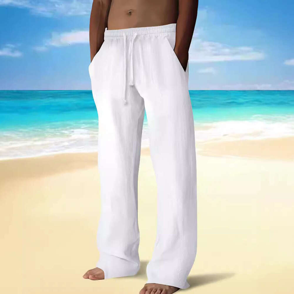 Men's Loose Casual Solid Color Drawstring Straight Pants B5