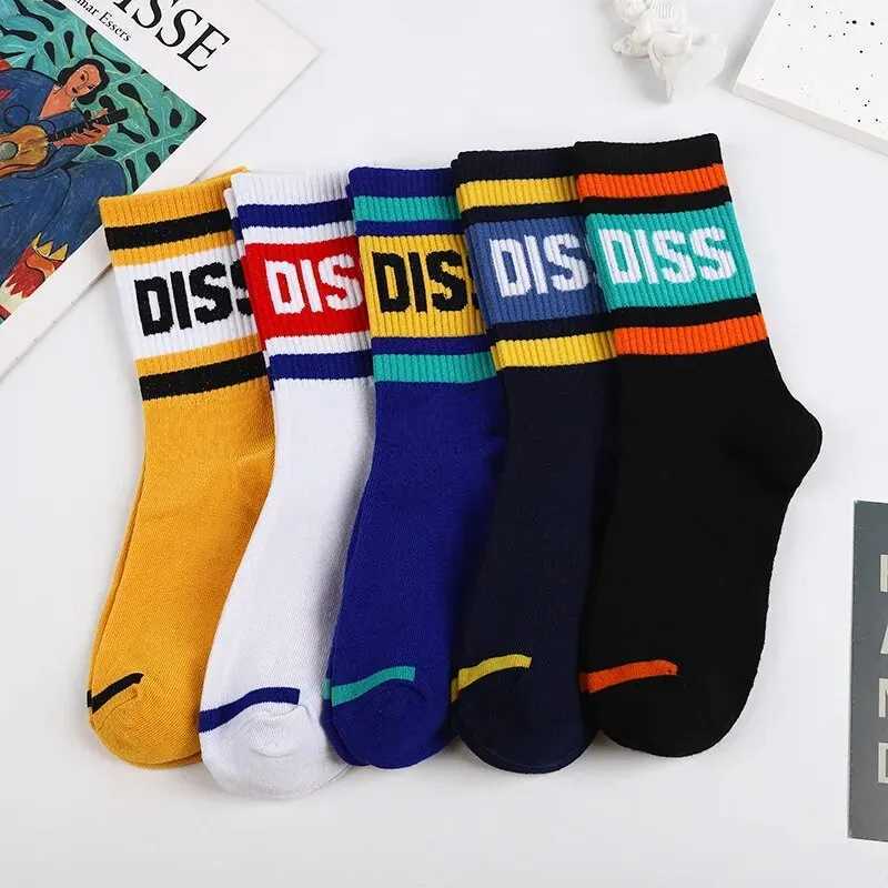 5 Pairs/Set Unisex Socks Multicolor Letter Diss Pattern Mid Tube Socks Suitable For All Seasons For Daily Sports Z250610