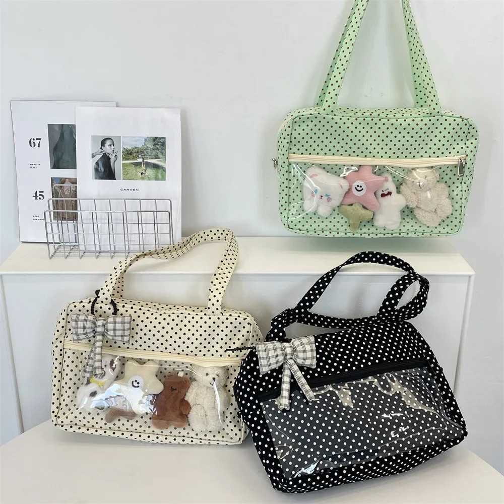 Shoulder Underarm Y2K Ulzzang Ita Bag Woman Polka Dot Tote Bag Trendy Transparent Bag Femme Youth Canvas Womens Bags XJ250610
