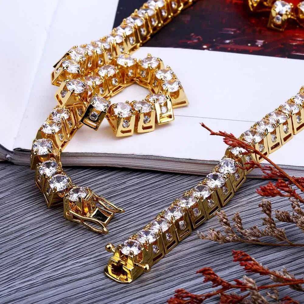 Men's 10mm Hip Hop Bling Iced out Gold Cubic Zirconia Tennis Chain Necklace Single Row CZ Stone Choker Jewelry