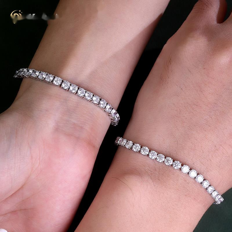 OACOCA Hip Hop Iced Out D Color Diamond VVS 925 Sterling Silver Bracelet Men and Women Moissanite Tennis Chain Necklace