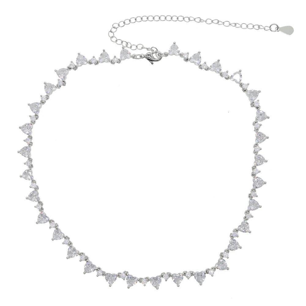 2025 Lover Valentine's Day Gift Sparking Bling Round Love Heart Cubic Zirconia Cz Tennis Choker Necklace For Women Girlfriend