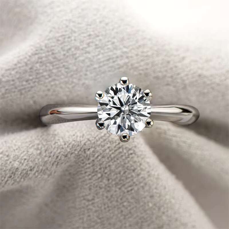 Chasau Customized Classic Sterling Silver 0.5ct 1ct 2ct 3ct Round Cut Solitaire Moissanite Engagement Ring for Wedding