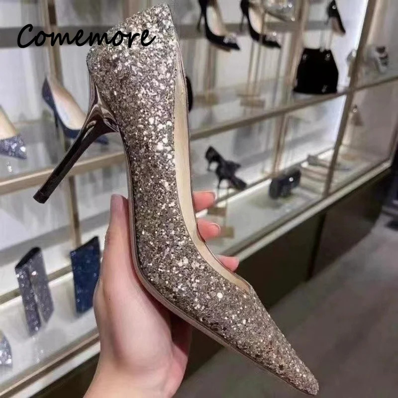 Comemore High Heels Women Wedding Pumps Shoes Heel Bride Gold Elegant Party Sandals Dress Dance Sexy Silver 250606
