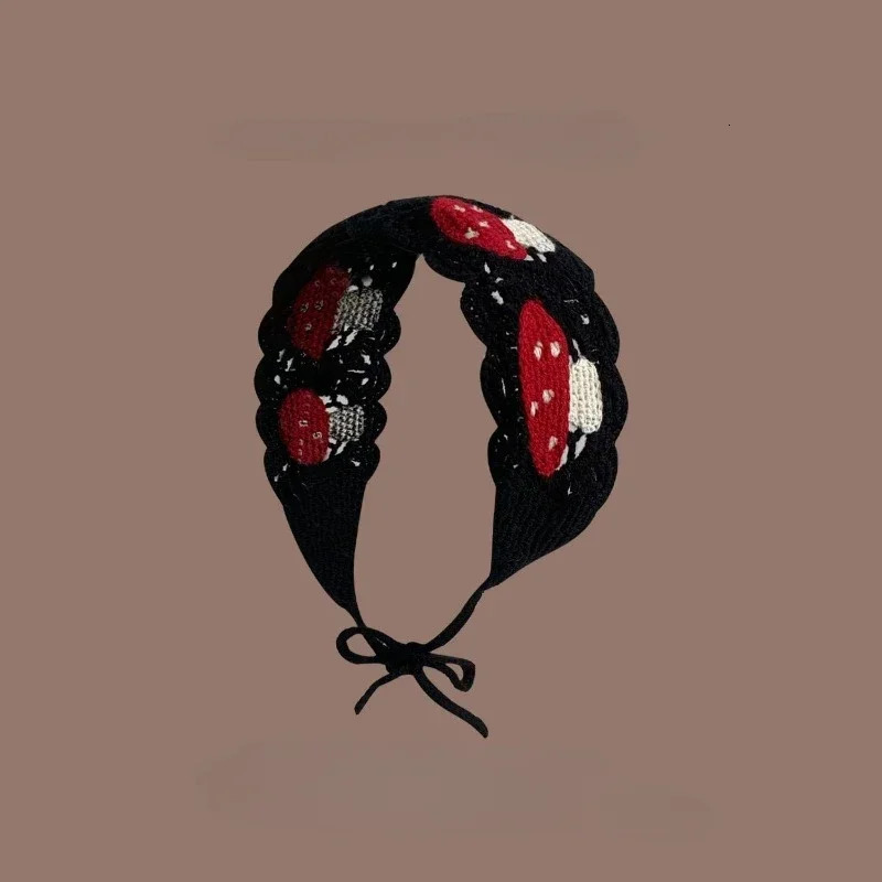 Cartoon Crochet Mushroom Hair Bands Vintage Fashion Hair Scarf For Women Flower Knit Holiday Headband Headwrap Hair Accessories 250610
