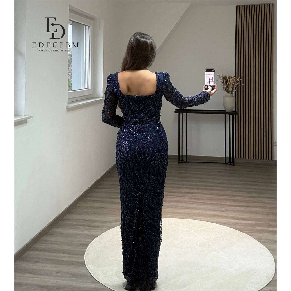 EDECPBM Elegant Dresses 2025 Lace Bead Embroidery Navy Blue Customized Women's Evening Dress Brand Mermaid