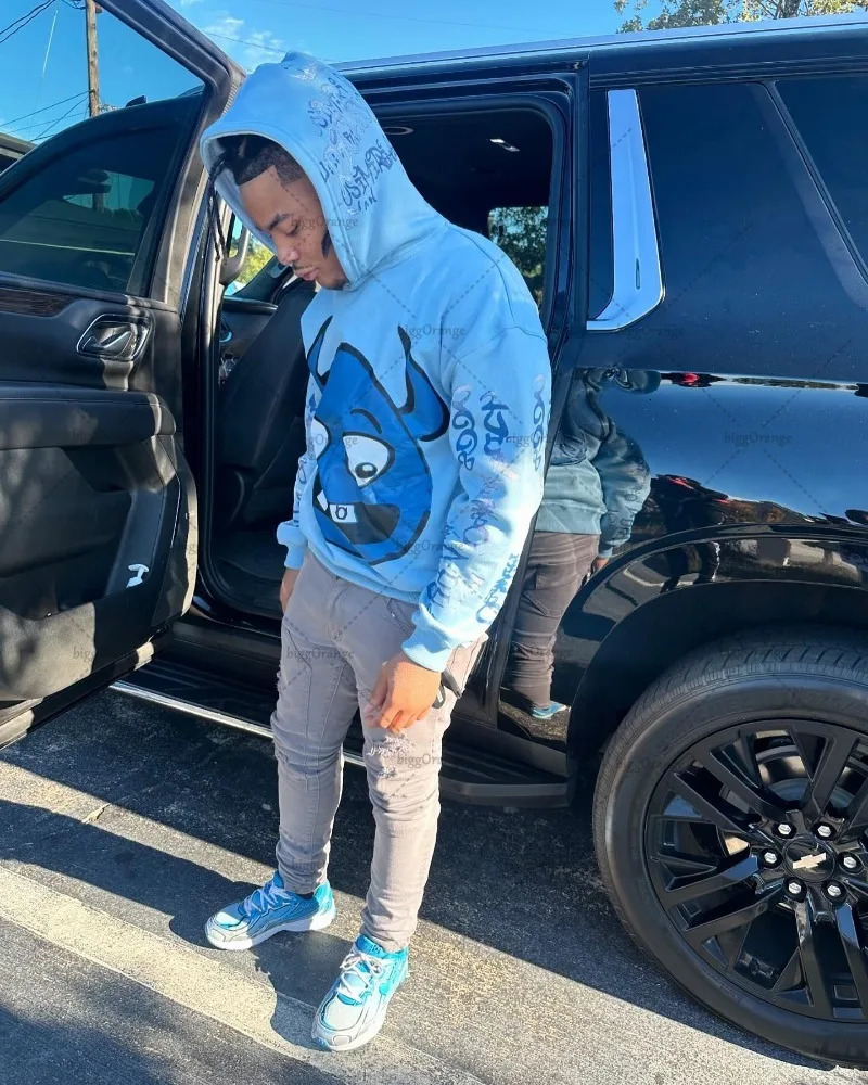 European and American Style Cartoon Print Loose Versatile Hoodie Mens Retro HarajukuY2K Casual Fashion Oversized Sweatshirt 250611