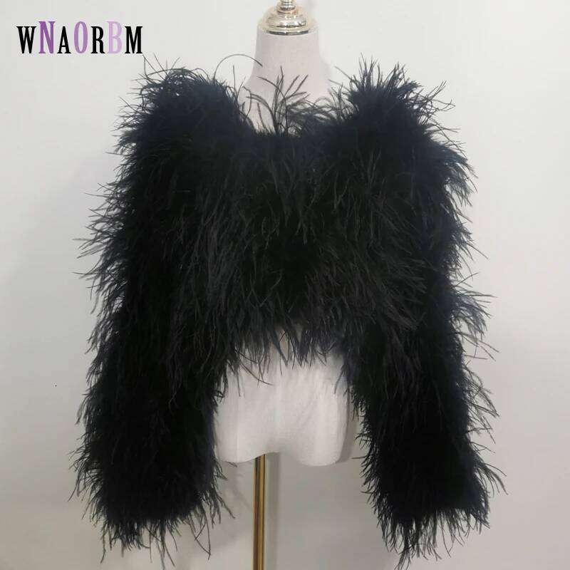 New Style Coat 38 Cm 100% Natural Hair Women's Sexy Real Ostrich Featherostrich Feather Jacket Long Sleeve