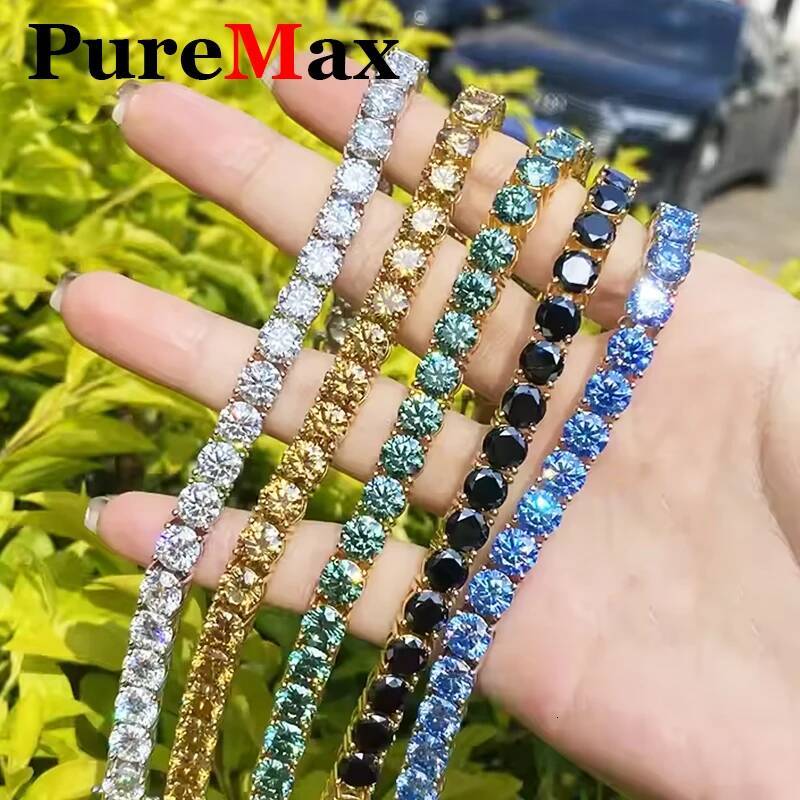 Colorful Hip hop 3MM GRA Certificated Tennis For Women Sterling Sier Man Green Moissanite Bracelet Chain