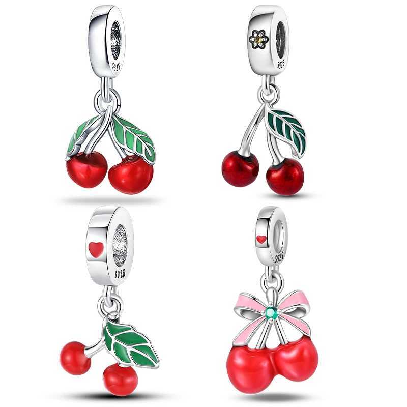 Hot Sale 925 Silver Red Fruit Cherry Charm Beads Fit Pandach Bracelets Pendant DIY Anniversary Birthday Fashion Gifts Jewelry XJ250611