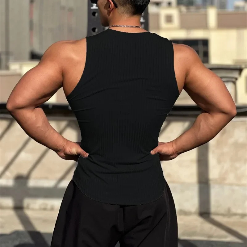 2025 Summer men Vest gym Tank top Men Fitness sleeveless shirt Male Elastic stripe Sports vest Undershirt Gyms 250609