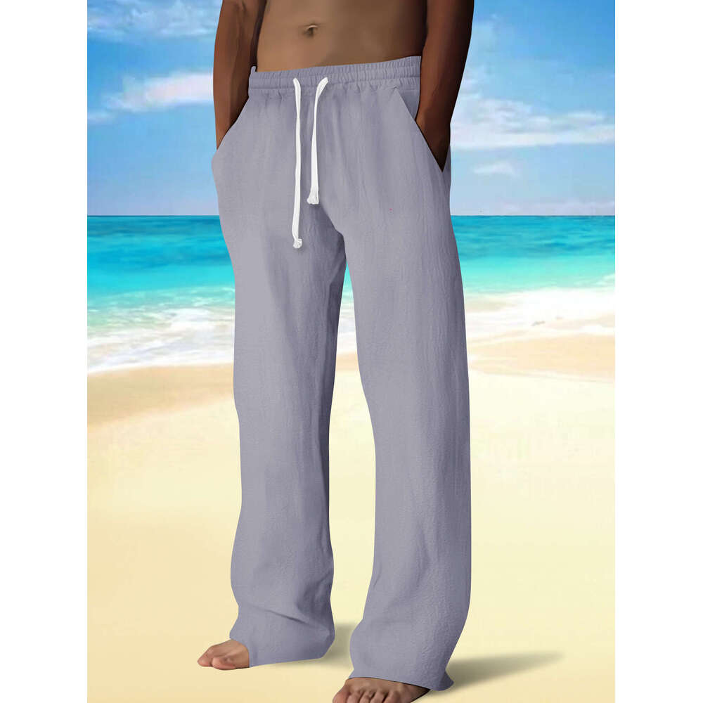 Men's Loose Casual Solid Color Drawstring Straight Pants B5