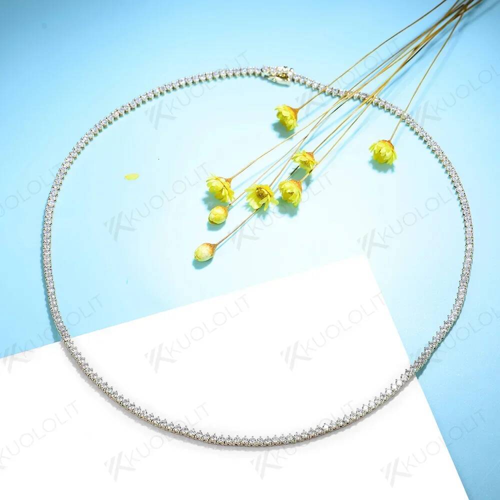 Kuololit 5.25CTW Moissanite Tennis Necklaces Women Men Solid 14K 10K Gold Sier Chain for Engagement Party Christmas