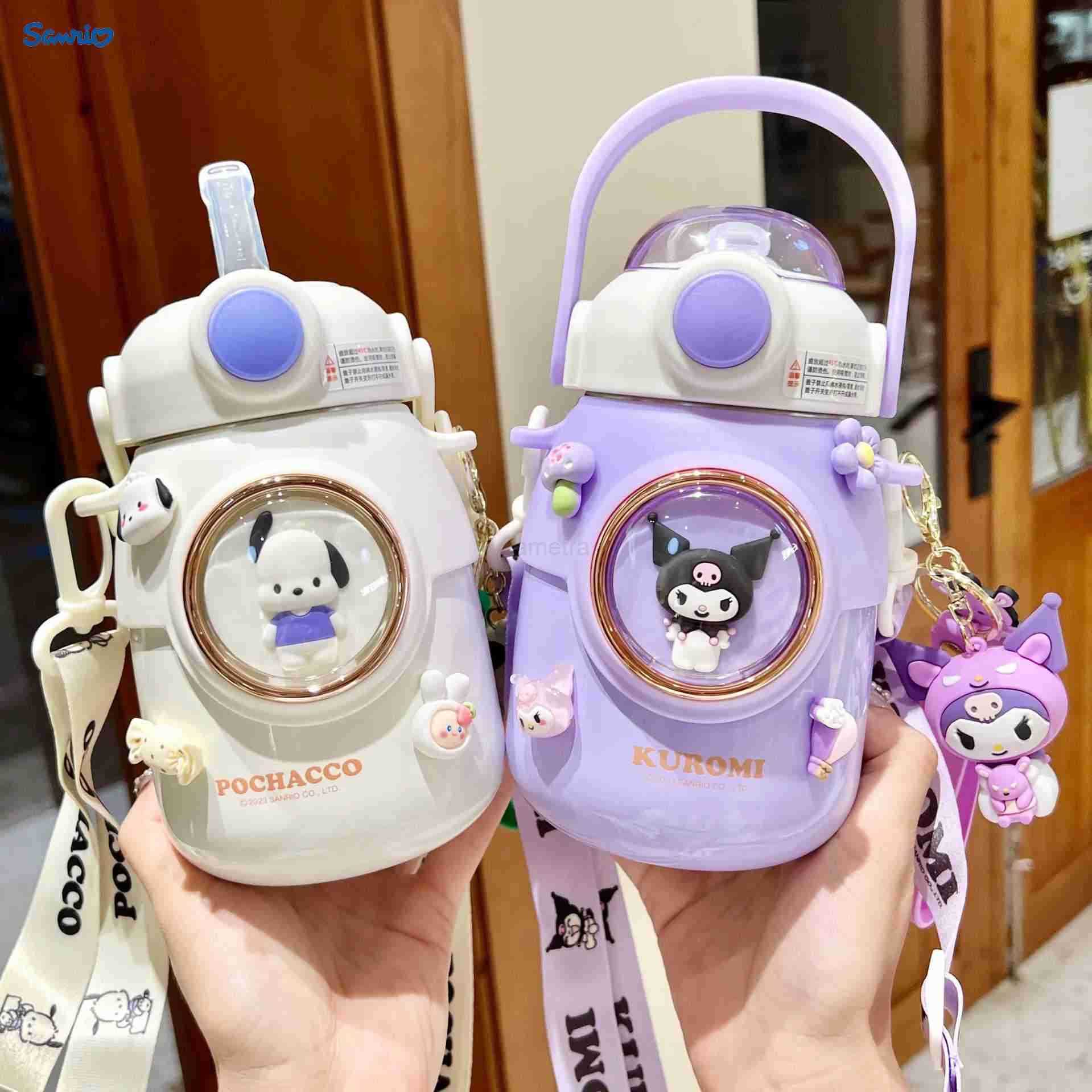 Sanrio Sanrio Kuromi Childrens Thermos Cup School Special Cute Straw Vacuum Cup Girl Big Belly 700ml Cinnamoroll Kawaii Rope Kettle XJ250611