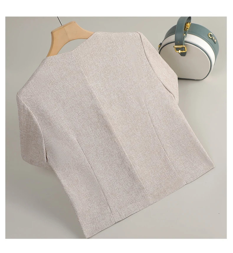 Korean Fashion Womens Solid V Neck Single Breasted Short Sleeve Blazer Coat Summer Office Lady Festival Tops Trend 250610