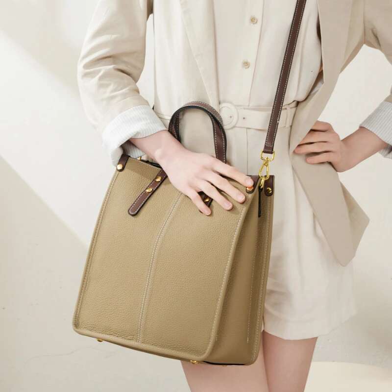 Hifashion 3 Layers Genuine Leather Vertical Tote Handbags For Women 2025 Trend Designer Commuting Ladies Shoulder Crossbody Bags