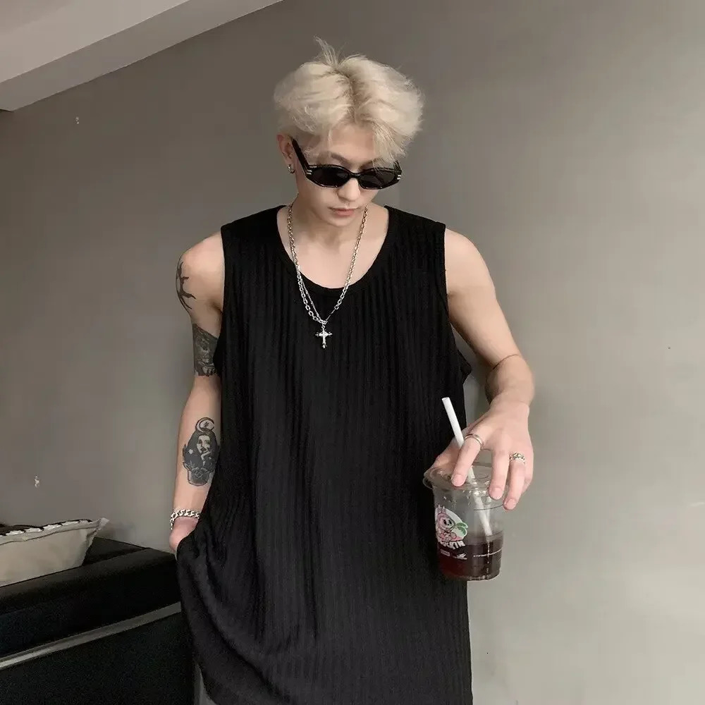 Mens Casual Ice Silk Vest Summer Loose-Fit Base Tank Top Sleeveless Shoulder Vest For Young Teens Sportswear 250611